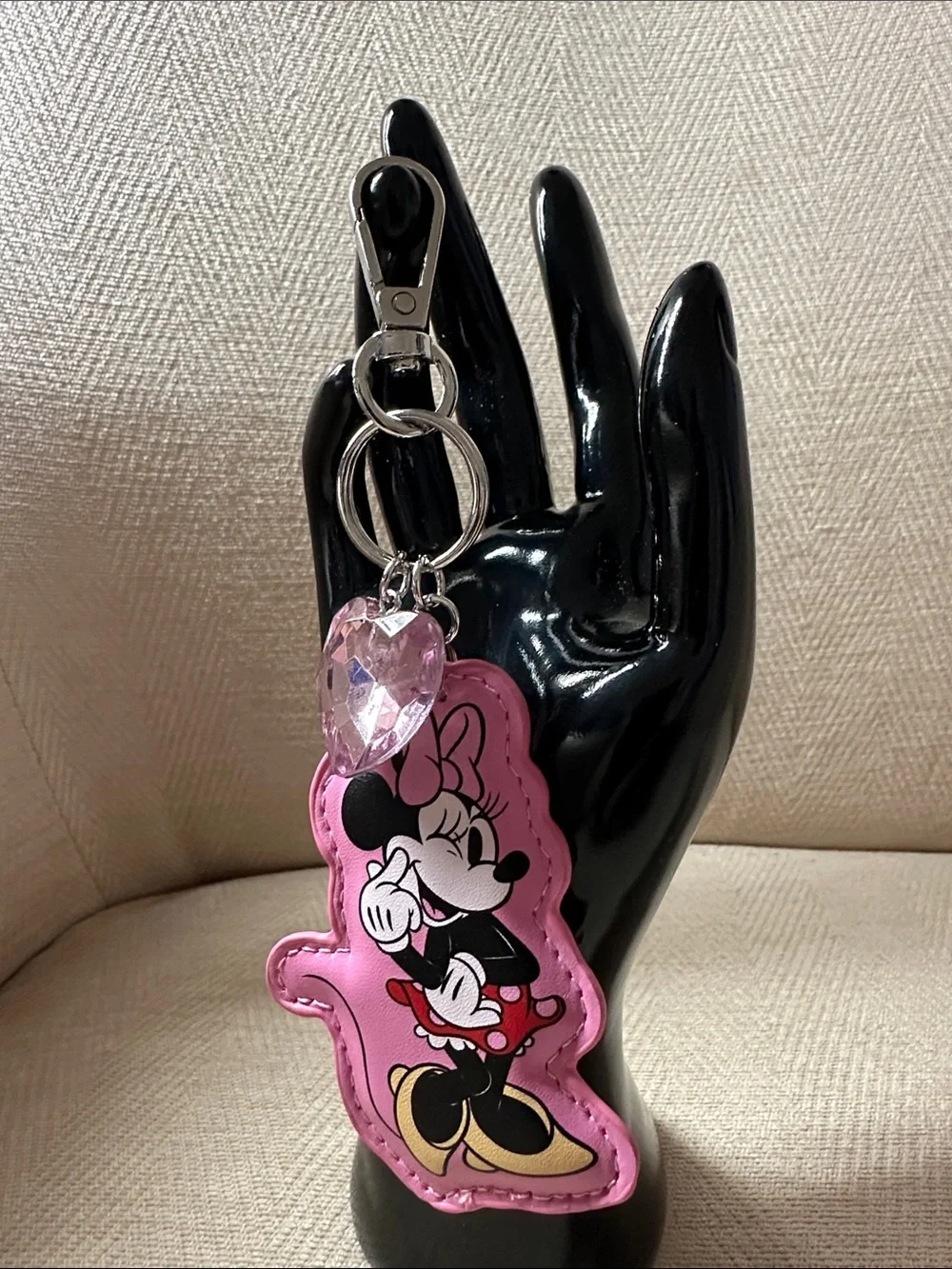 Disney Pink Minnie Mouse Key & Heart Charm Keychain - Picture 2 of 3